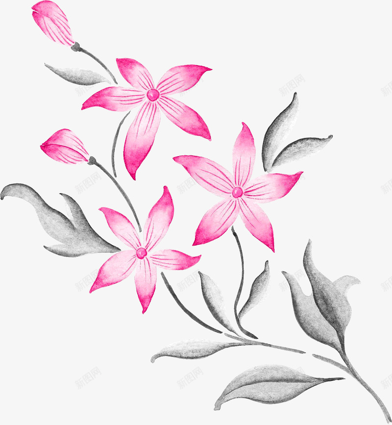 水彩花朵装饰图png免抠素材_88icon https://88icon.com 创意 卡通手绘 植物 水彩 灰色 花卉 花朵 鲜花