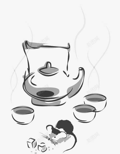 手绘水墨煮茶png免抠素材_88icon https://88icon.com 中国风 水墨画 灰色 煮茶 煮茶茶具 茶具