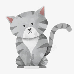 灰色水墨小猫元素矢量图素材