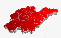 红色立体山东地图素材