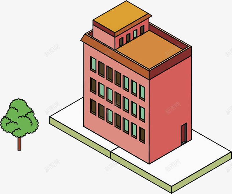 3D立体房子png免抠素材_88icon https://88icon.com 俯视图 小树 屋顶 楼房 红房子 绿化 阁楼