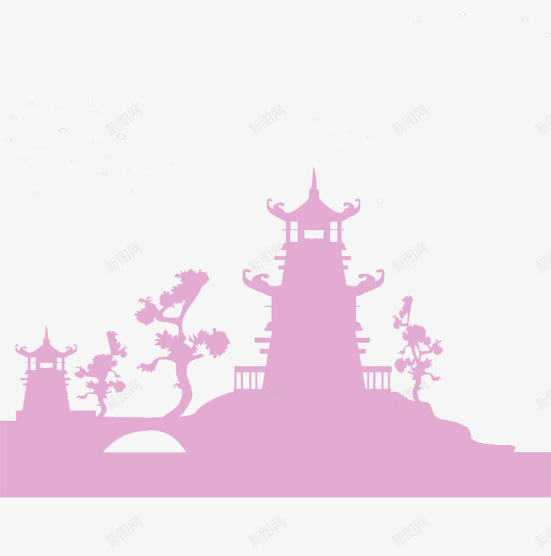 紫色古典庙宇风景剪影png免抠素材_88icon https://88icon.com 中国风寺庙 古典 古典建筑 紫色 风景剪影
