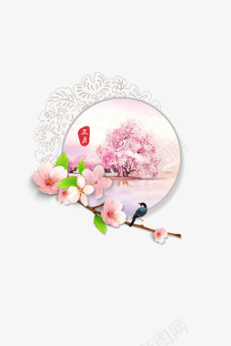 桃花花瓣背景立体创意3月桃花图标图标