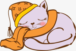 黄色围巾卡通睡觉的可爱猫咪高清图片