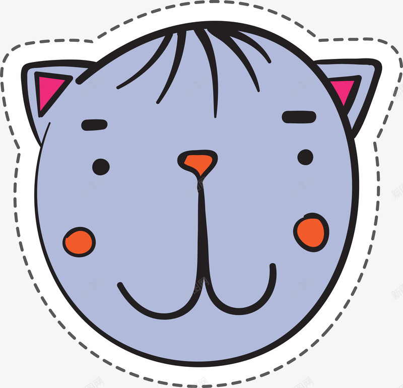 紫色圆弧小猫卡通贴纸png免抠素材_88icon https://88icon.com 卡通贴纸 可爱 微笑 扁平化 手绘 紫色 线稿 耳朵