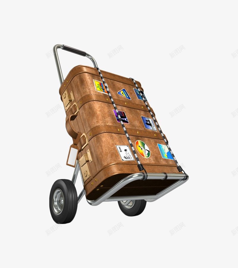 行李箱手推车3D模型png免抠素材_88icon https://88icon.com 3D模型 复古 手推车 箱包 行李
