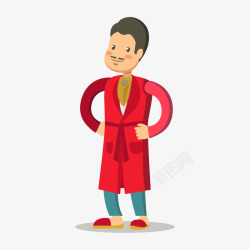 红色穿睡袍的卡通男人形象矢量图素材
