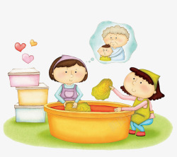 孩子帮妈妈洗菜素材
