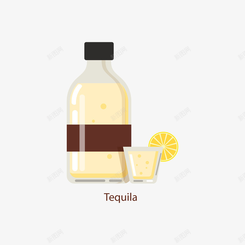 灰黄色的龙舌兰酒矢量图ai免抠素材_88icon https://88icon.com 日常 灰色 英文 酒水 酒瓶 黄色 龙舌兰酒 矢量图