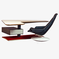 现代不规则办公桌黑色旋转椅素材