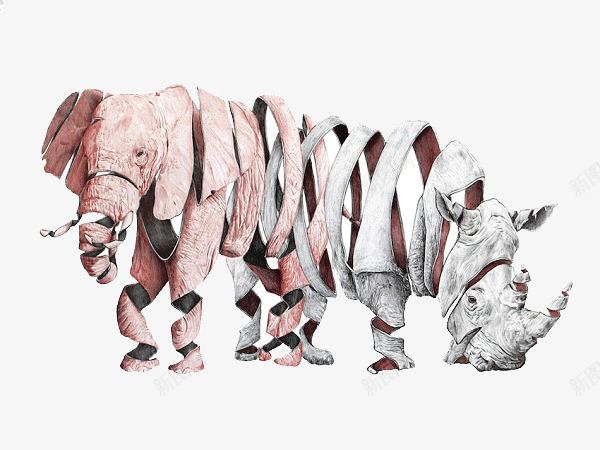 大象和犀牛创意插画png免抠素材_88icon https://88icon.com 创意 动物 大象 插画 犀牛 艺术 视觉 设计