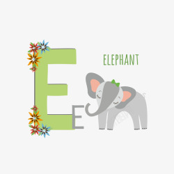 灰色的大象绿色字母E矢量图素材