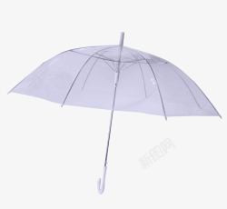 嫩紫色长柄透明雨伞素材