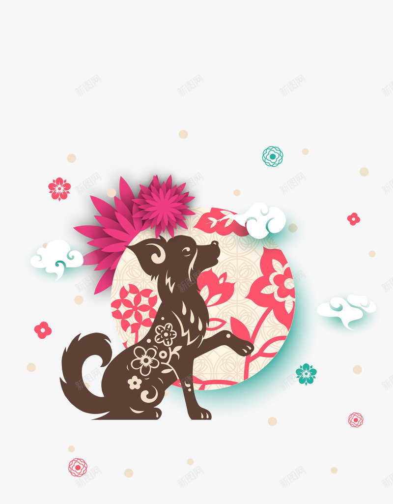 2018狗年3D微立体剪纸png免抠素材_88icon https://88icon.com 3D剪纸 3D微立体 3D新式背景 3D立体纸雕 3D立体花朵 3D视觉效果