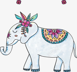 水彩手绘花纹大象矢量图素材