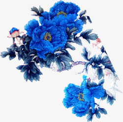 蓝色大气花朵牡丹素材