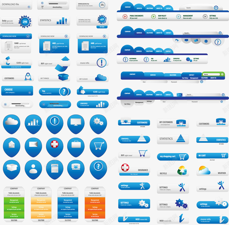 UI套件组合png免抠素材_88icon https://88icon.com UI设计 切换页面按钮 按钮设计 矢量素材 网页设计