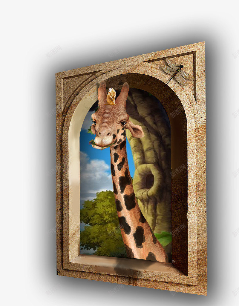 卡通长颈鹿立体画png免抠素材_88icon https://88icon.com 3D立体地画 卡通 森林 现代 科技 立体画 长颈鹿