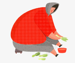 妈妈菜手绘人物插图母亲节摘菜劳动的妈高清图片
