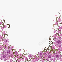 对角花紫色装饰风格藤蔓花型边框高清图片