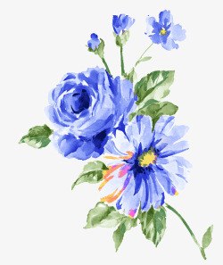 玫瑰花水墨画蓝色玫瑰花高清图片