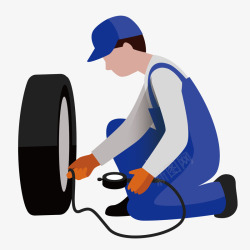 修理工人修车工充气轮胎打气矢量图素材