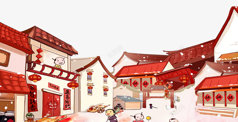 过年街头装饰卡通插画png免抠素材_88icon https://88icon.com 卡通手绘 插画 新年 街头 装饰图案 过年