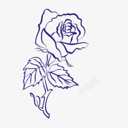 线条蓝色玫瑰花矢量图素材
