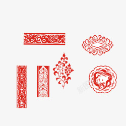 六只高贵的红色中式花纹素材