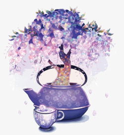 紫色茶壶树木矢量图素材