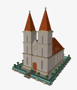 卡通立体3D教堂模型素材
