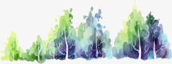 手绘绿紫色树林装饰素材