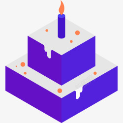 紫色的蜡烛紫色立体生日蛋糕美食元素矢量图图标高清图片