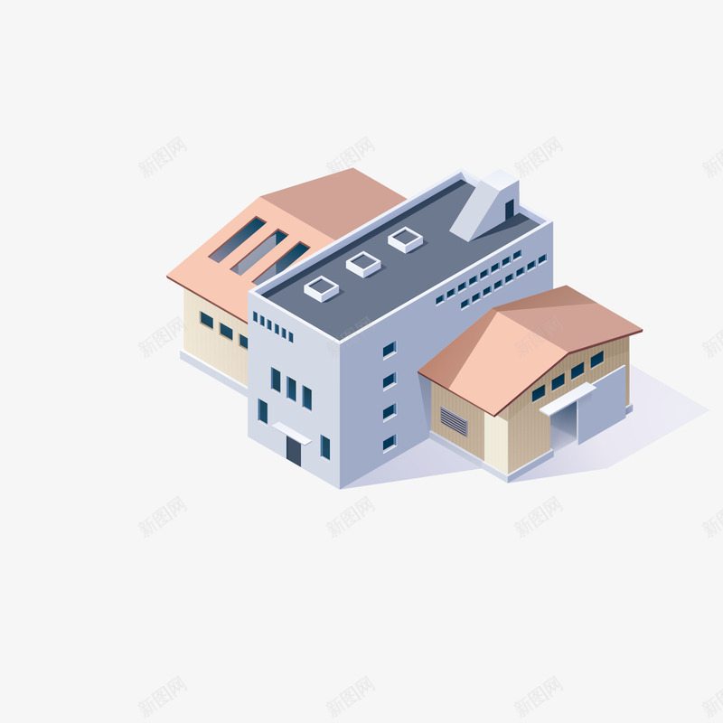 灰红色仓库建筑模型矢量图ai免抠素材_88icon https://88icon.com 仓库 仓库建筑 建筑 建筑模型 灰色 红色 矢量图