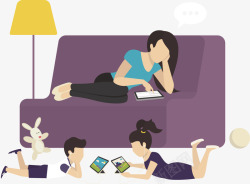 紫色的沙发和看手机的人矢量图素材