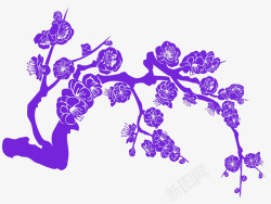 紫色桃花剪影装饰图案素材