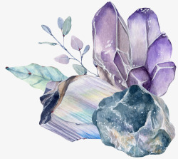 手绘水彩紫色石头图素材
