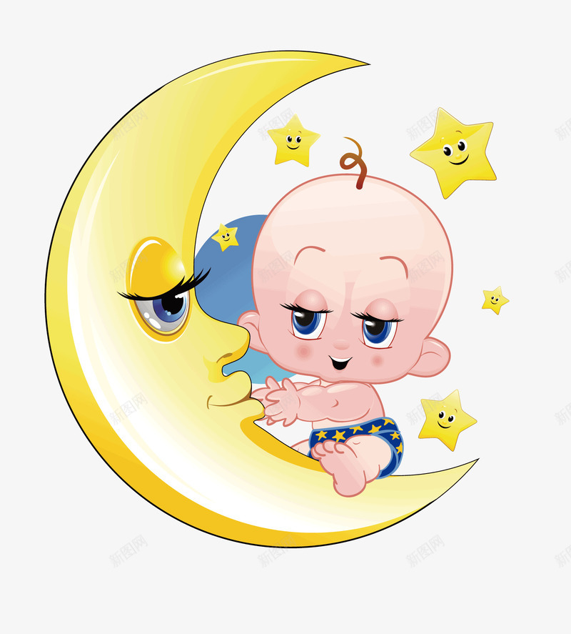 卡通插画png免抠素材_88icon https://88icon.com 卡通形象 小孩 星星 月亮 矢量素材