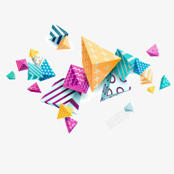 彩色花纹立体三角矢量图素材