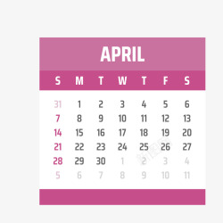 紫白色2019年4月日历矢量图素材