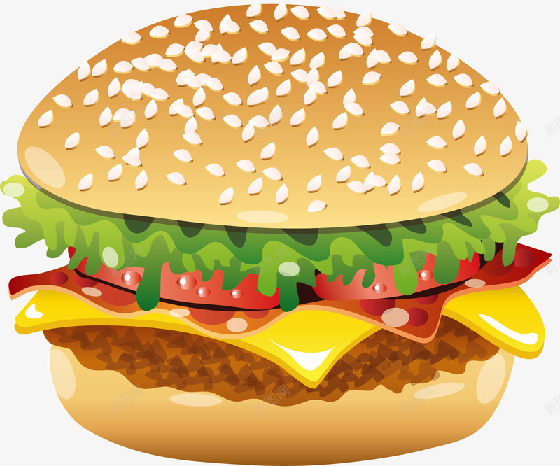 西式快餐汉堡矢量图eps免抠素材_88icon https://88icon.com 奶酪 汉堡 牛肉 番茄 肉饼 芝士 蔬菜 面包 鸡肉 矢量图