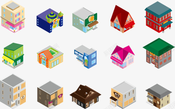地产海景房元素立体小房子建筑图标图标