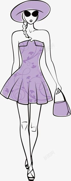 紫色真丝连衣裙手绘图素材