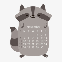 灰色2018年十一月动物日历矢量图素材