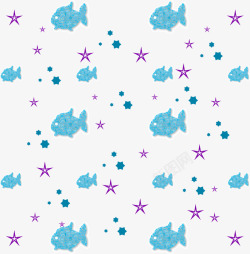 鱼花纹蓝色小鱼紫色星星壁纸花纹矢量图高清图片