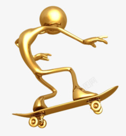 滑滑板的3D小金人素材