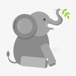 灰色坐着吃树叶的卡通大象矢量图素材