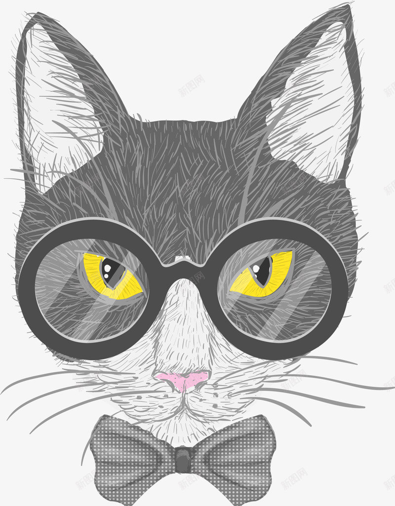 戴着眼镜的灰色猫咪png免抠素材_88icon https://88icon.com 保护眼睛 保护视力 可爱猫咪 戴着眼镜 灰色猫咪 爱护眼睛 金眼黑猫