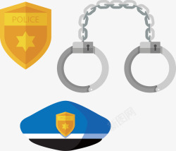 警察徽章帽子手铐矢量图素材