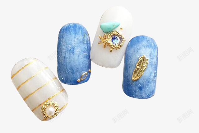 羽毛图案甲片png免抠素材_88icon https://88icon.com 卡通 图案 手绘 新年美甲 甲片 美甲 美甲图 羽毛 蓝色 金色